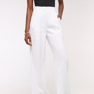 Abercrombie & Fitch White Linen Sloane Wide Leg Pants
